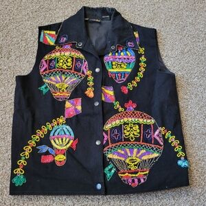 Vintage Modi Beaded Hot Air Balloons Snap Vest Festival Whimsical Size small